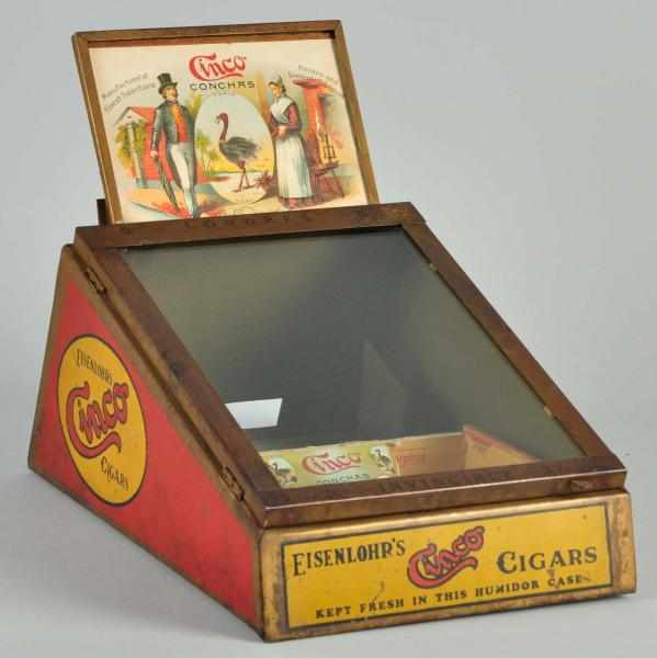 Appraisal: Cinco Cigar Advertising Display Case Description to Hard-to-find case with