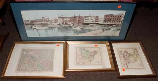 Appraisal: Four assorted framed prints and a print of ''Pratt Street