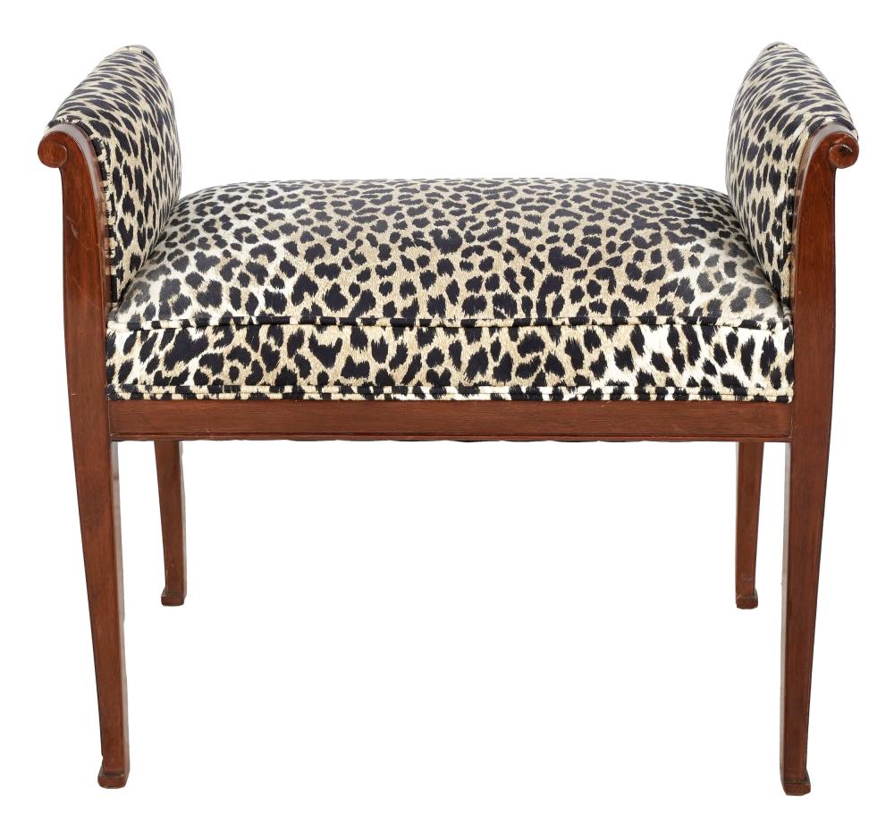 Appraisal: ART DECO MAHOGANY BENCH OR WINDOW SEATcovered with leopard-print fabric