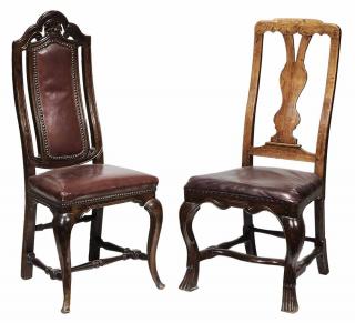 Appraisal: Two Queen Anne Leather Upholstered Side Chairs th century one