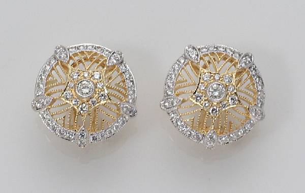 Appraisal: A pair of diamond and k gold diamond earrings estimated