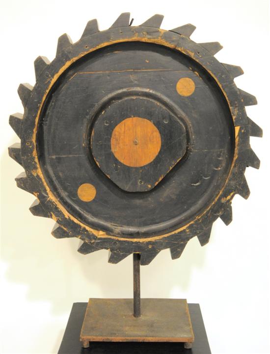 Appraisal: Painted industrial wooden gear mold c mounted as sculpture on