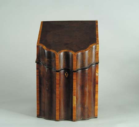 Appraisal: MAHOGANY INLAID KNIFE BOX Chippendale form with banded inlay to