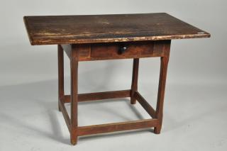 Appraisal: Country Tavern Table One Drawer Stretcher Base New England country