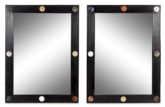 Appraisal: A Pair of Italian Neoclassical Marble Inlaid Ebonized Mirrors Height