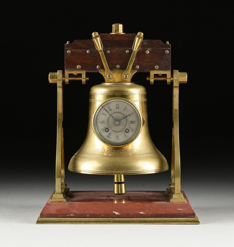 Appraisal: A BRASS CHURCH BELL MANTLE CLOCK JAPY FRERES WORKS FRENCH