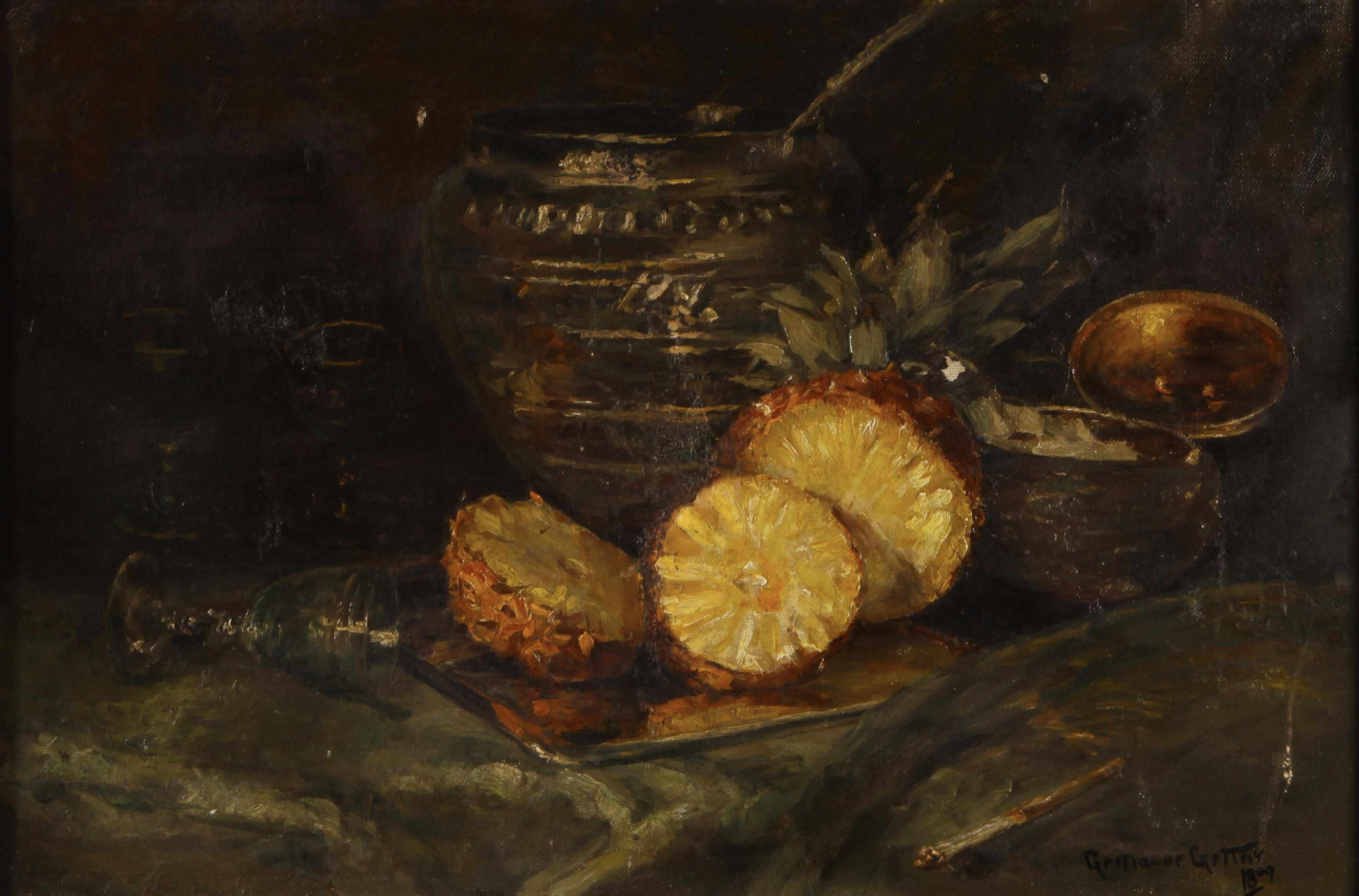 Appraisal: Continental School th Century A still life with a pineapple