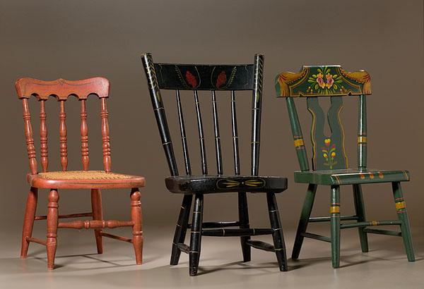 Appraisal: CHILDREN'S DECORATIVE PAINTED CHAIRS American th century A group of