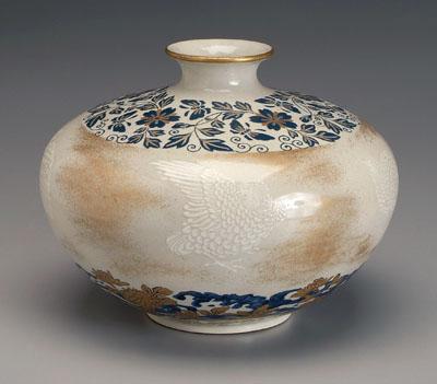 Appraisal: Japanese earthenware vase ovoid with raised white and blue glazes