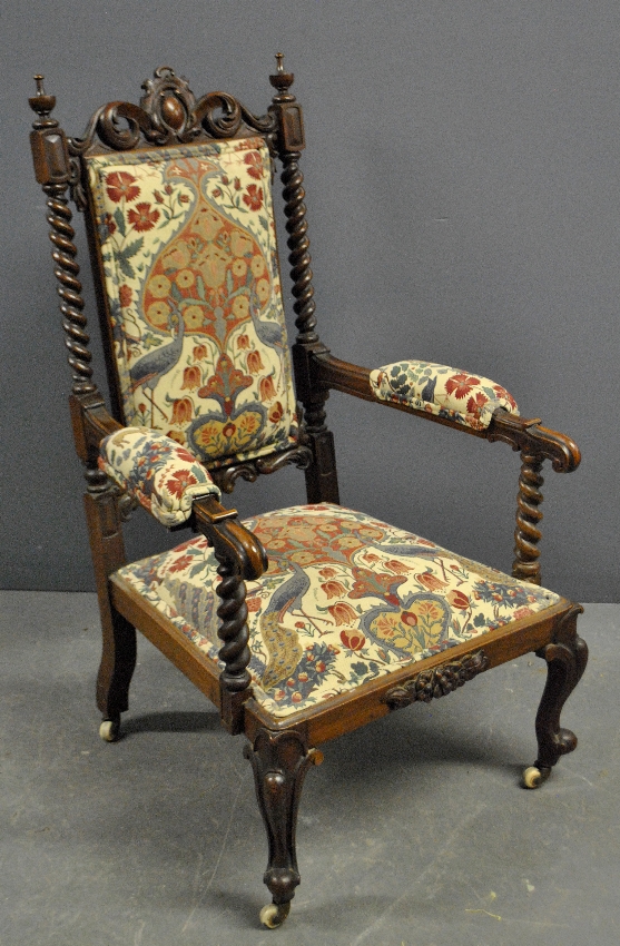 Appraisal: - Continental style carved mahogany open armchair h x w