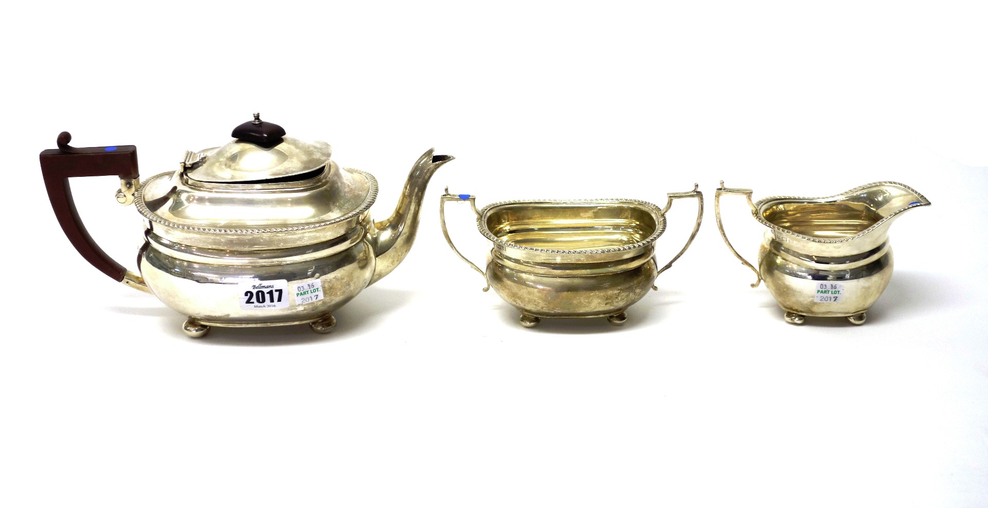 Appraisal: A silver three piece tea set comprising a teapot a