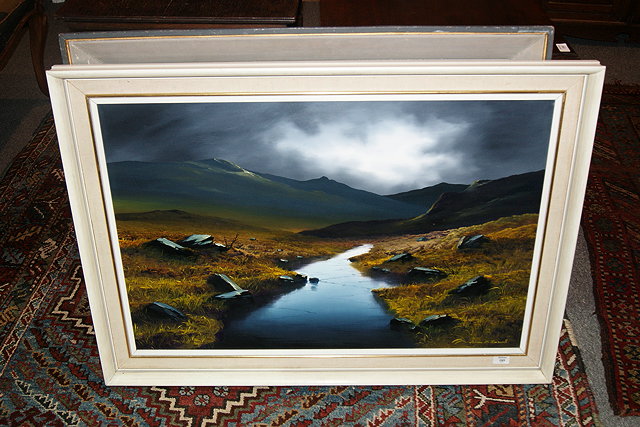 Appraisal: Brian Horswell British th Century Scottish moonlit landscape signed oils