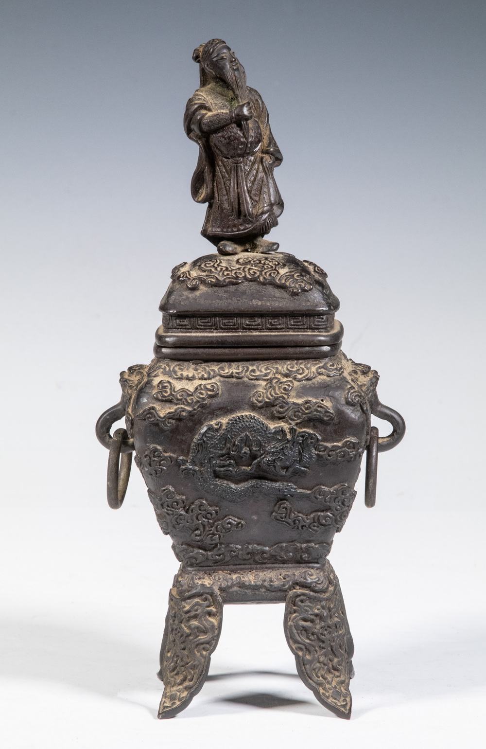 Appraisal: CHINESE BRONZE INCENSE BURNER Kangxi mark four legs with taotie