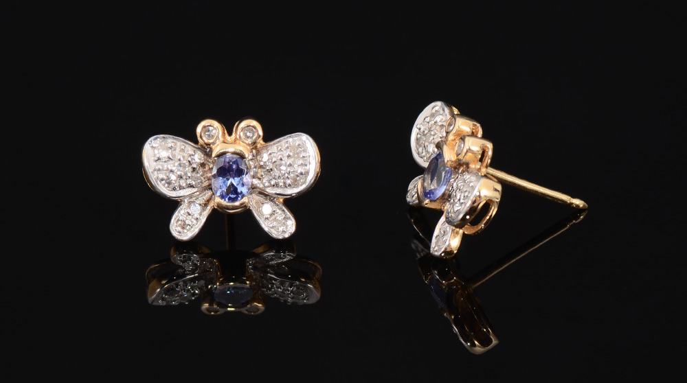 Appraisal: PAIR GOLD BUTTERFLY EARRINGS One pair with diamonds the other