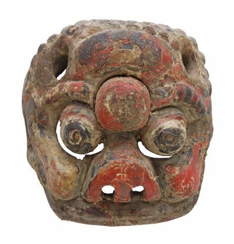 Appraisal: Large Chinese carved wood festival mask exaggerated features with worn