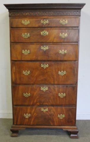 Appraisal: Antique Irish Mahogany High Chest Secretary Great piece with dental