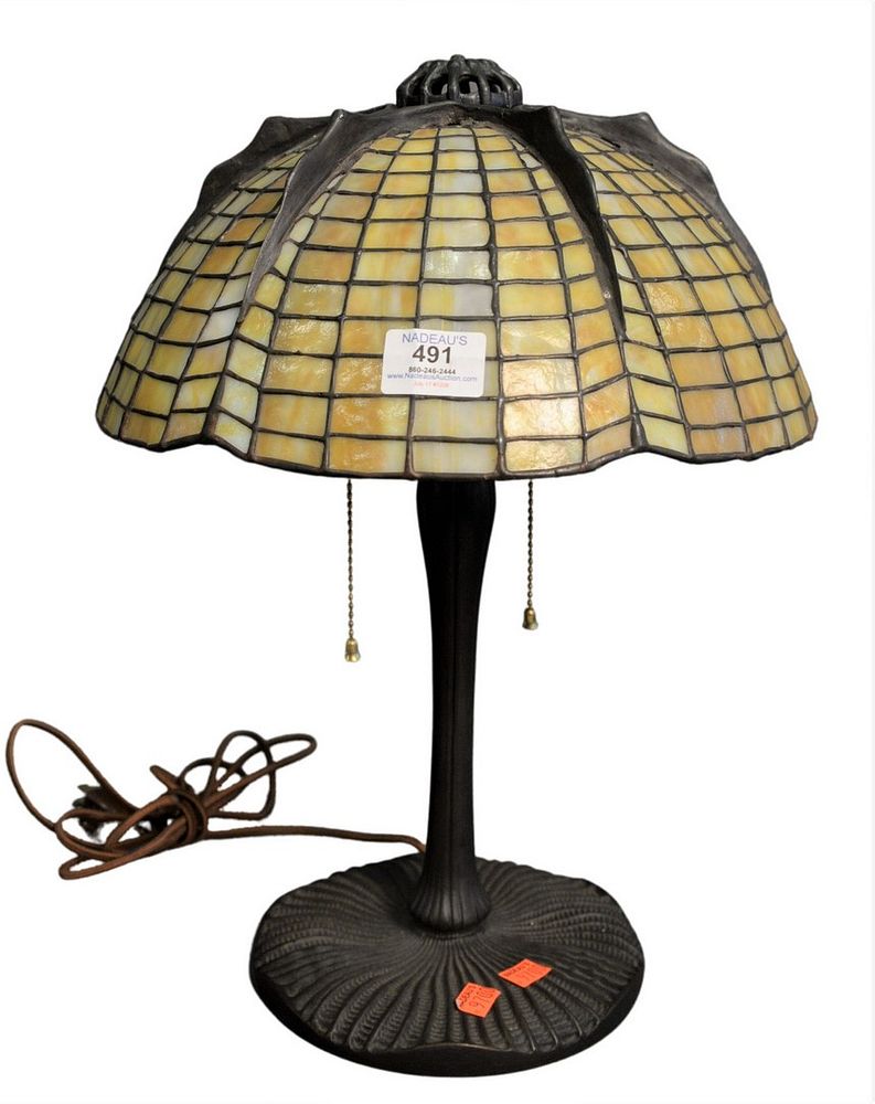 Appraisal: Tiffany Style Leaded Glass Spider Table Lamp after style number