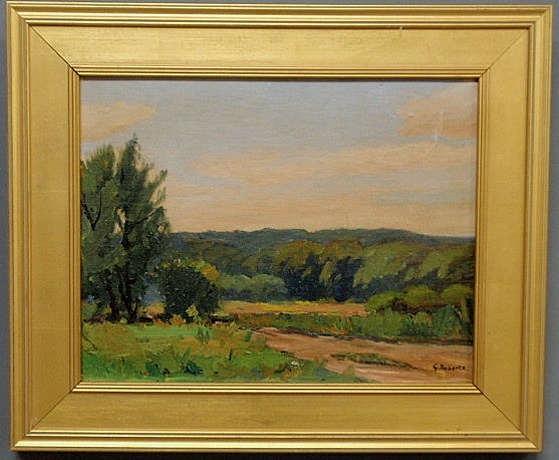 Appraisal: Oil on board painting of a summer landscape possibly Canada