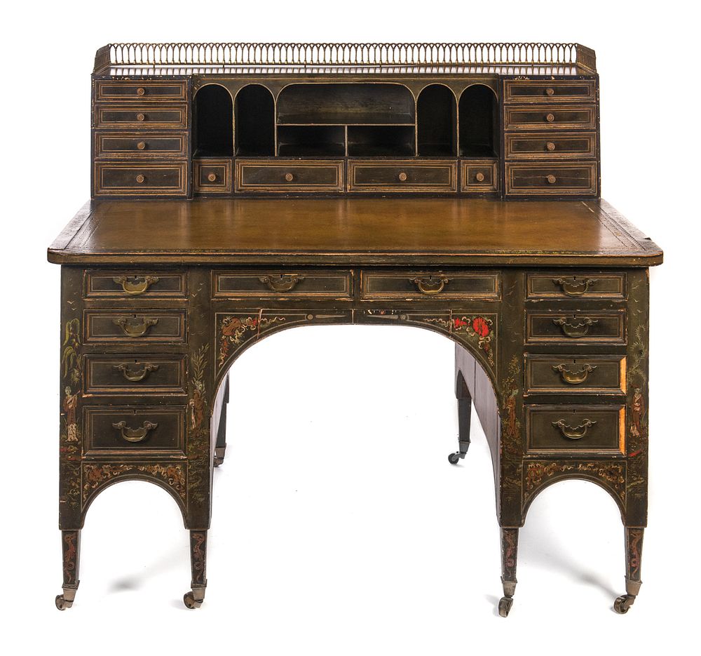 Appraisal: Chinese Black lacquer with gilt partners desk with Chinese Black