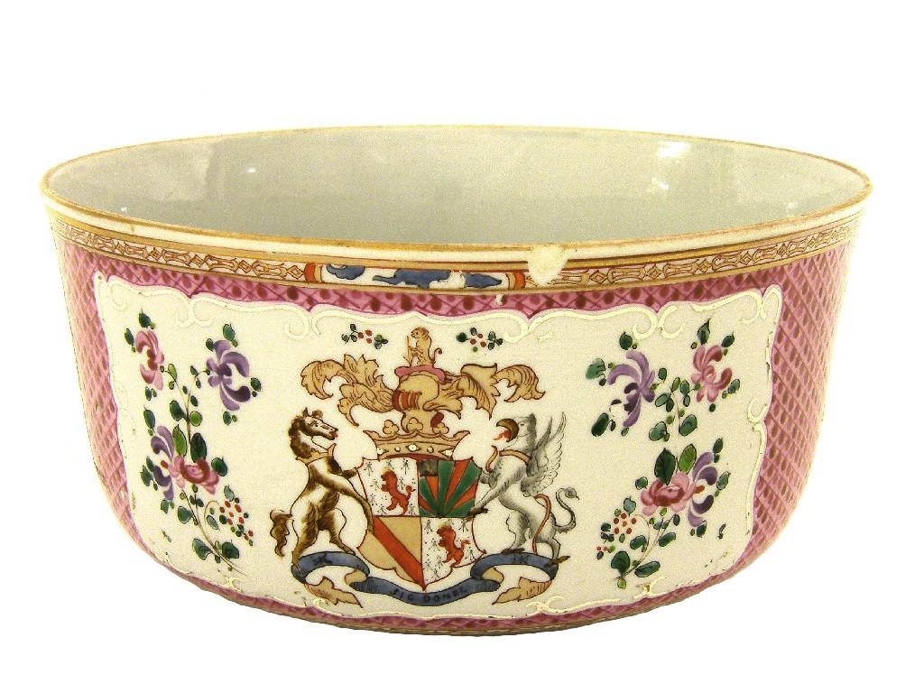 Appraisal: Samson armorial bowl decorated with a panel painted with a