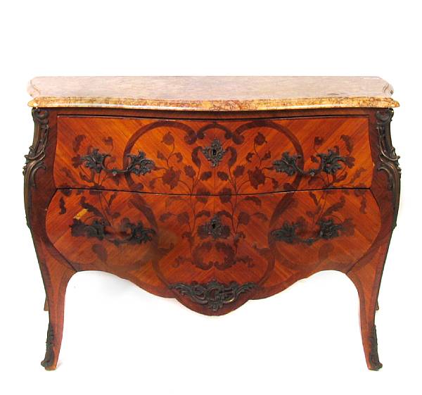 Appraisal: A Louis XV style marquetry and marble top commode height