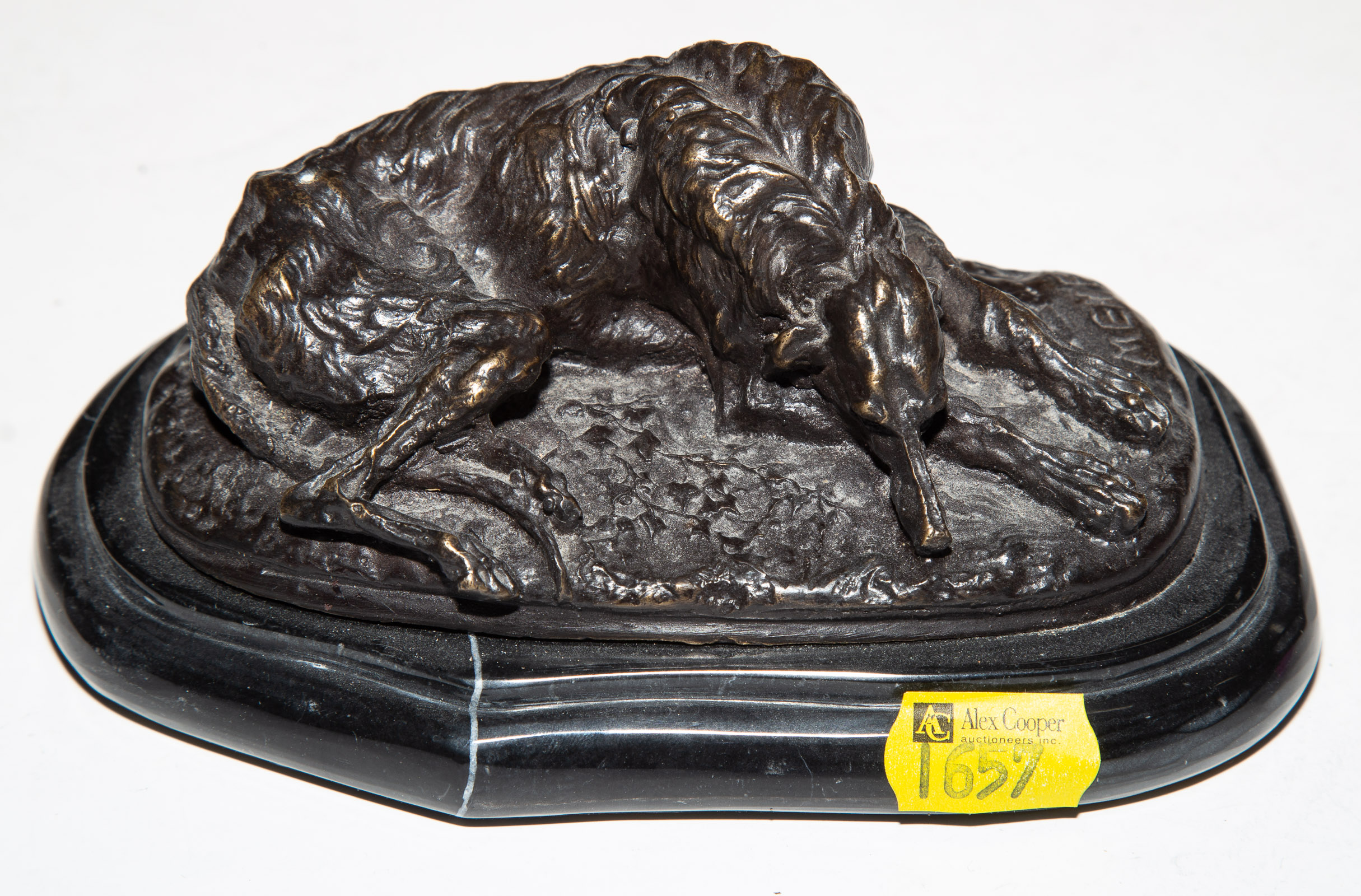 Appraisal: SMALL BRONZE DOG FIGURE AFTER MENE in H approximately in