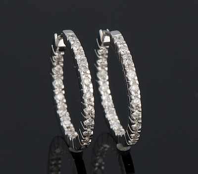 Appraisal: A Pair of Ladies' Diamond Hoop Earrings k white gold