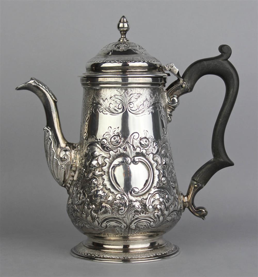 Appraisal: GEORGE II SILVER SMALL BALUSTER COFFEE POT London makers' marks