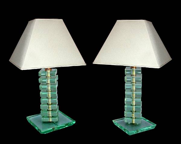 Appraisal: A near pair of Italian green glass table lampsin the