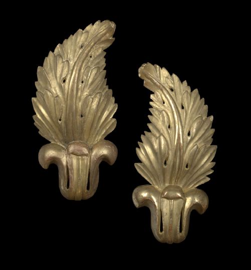 Appraisal: Large Pair of Italian Carved and Gilded Wooden Pole Finials