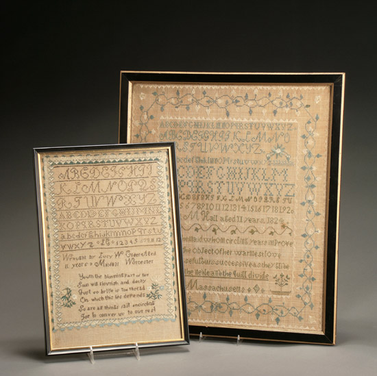 Appraisal: Two American Silk Needlework Samplers Massachusetts First Half th Century