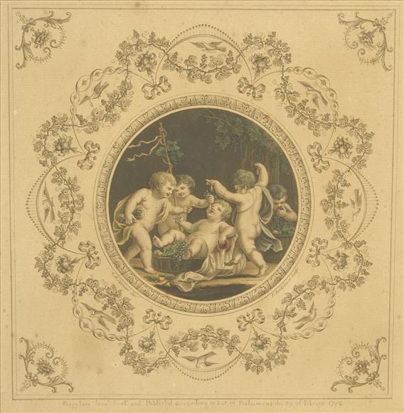 Appraisal: A pair of tinted sepia engravings disporting amorini within a