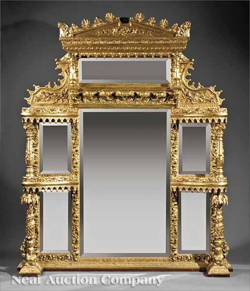 Appraisal: A Beaux Arts Giltwood Overmantel Mirror late th c pedimented