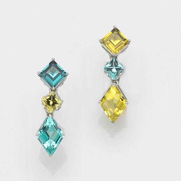 Appraisal: A pair of blue and yellow tourmaline clip-earrings Paolo Costagli