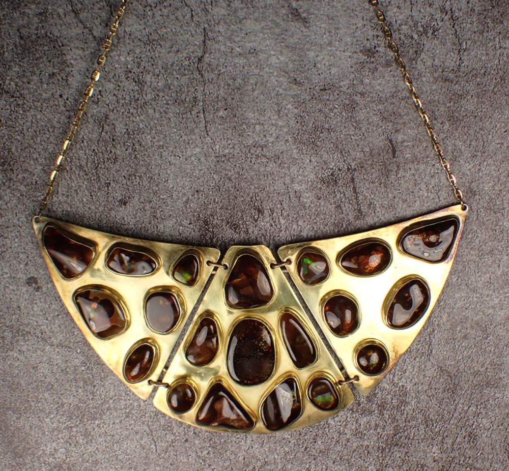 Appraisal: MEXICAN FIRE AGATE STATEMENT NECKLACE The bib style necklace with