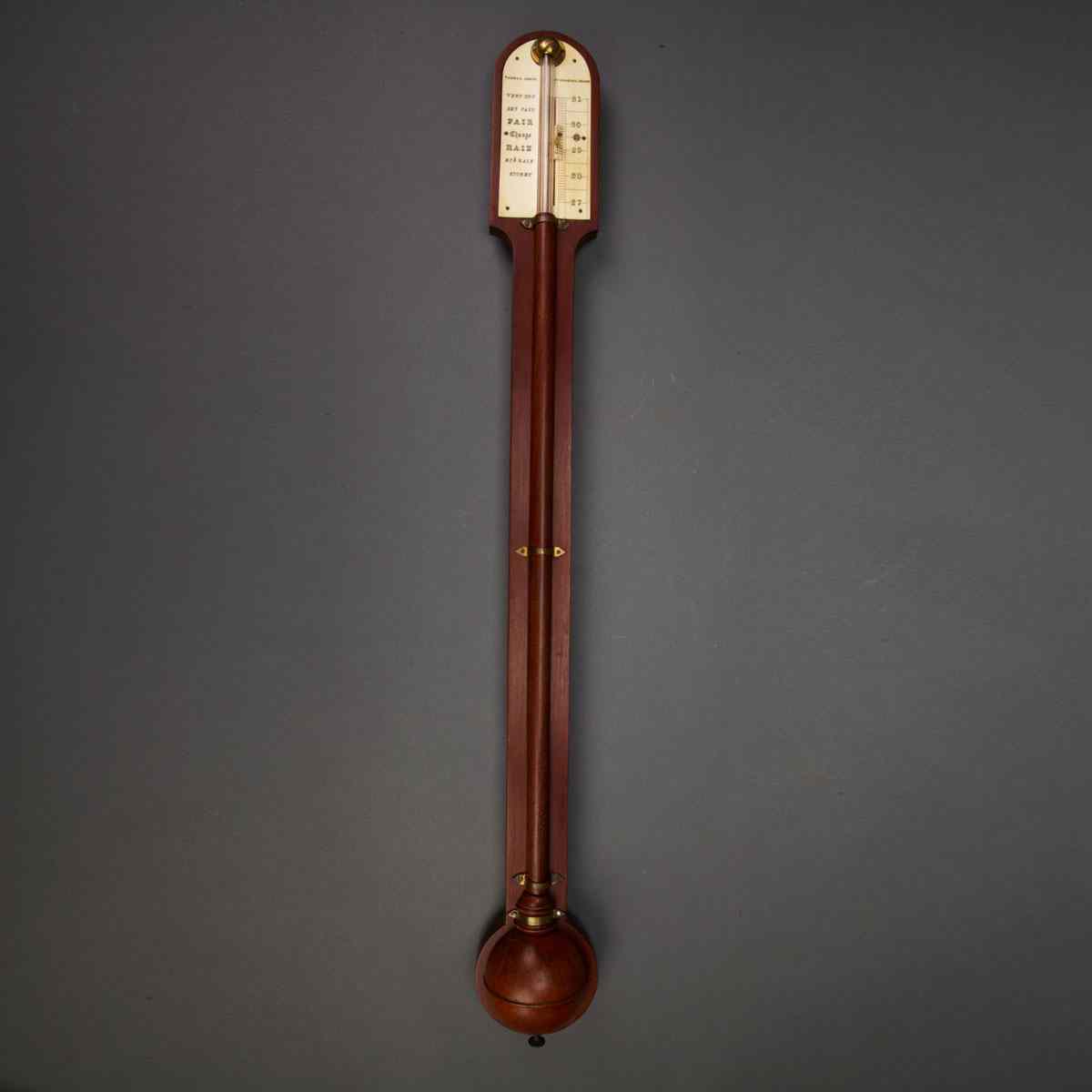 Appraisal: English Mahogany Stick Barometer Thomas Jones London c with ivory