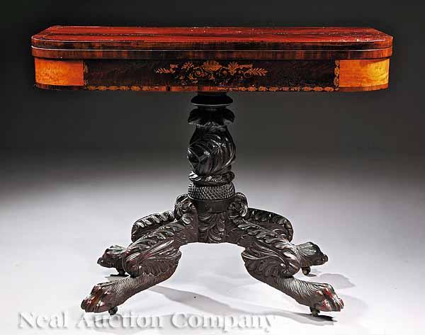 Appraisal: An American Classical Carved Mahogany and Gilt-Stenciled Games Table c