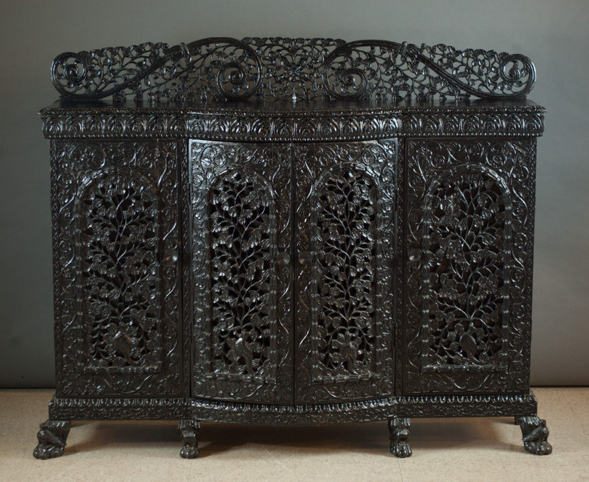 Appraisal: ANGLO-INDIAN CARVED AND EBONIZED ROSEWOOD CREDENZA Victorian th century having