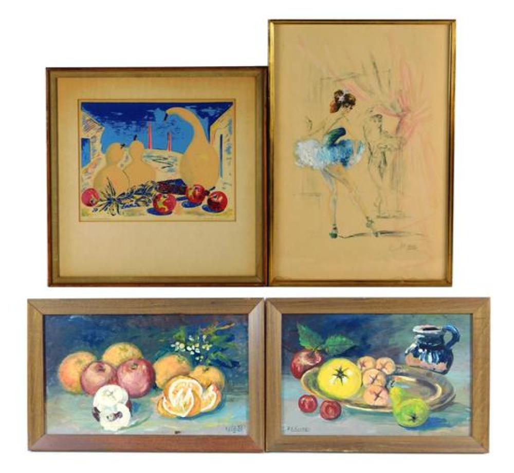 Appraisal: Four framed works of art including th C mixed media