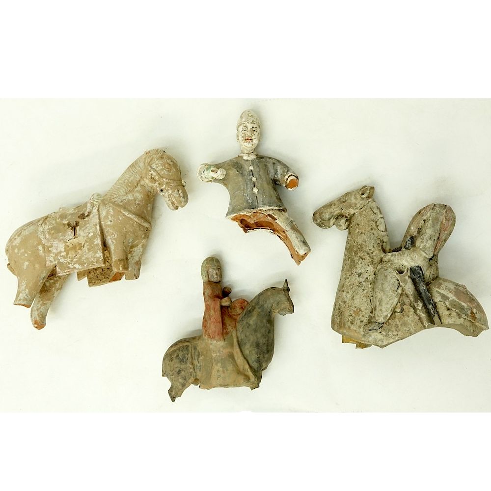 Appraisal: AS IS Early Chinese Pottery Tomb Figures Four AS IS