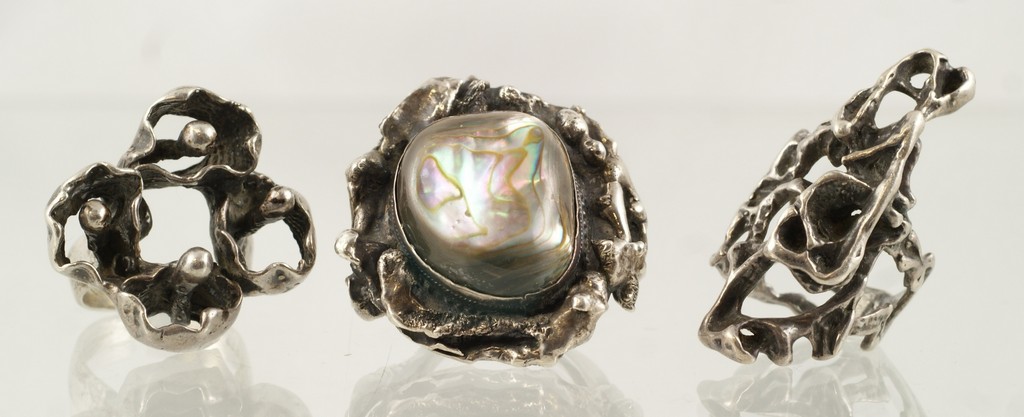 Appraisal: sterling silver freeform rings one set with abalone sizes TO