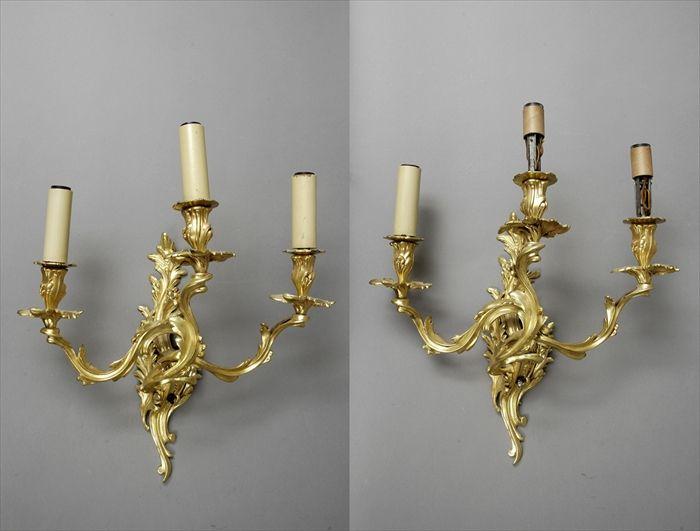 Appraisal: Pair of Louis XV-Style Gilt-Bronze Three-Light Wall Sconces x in