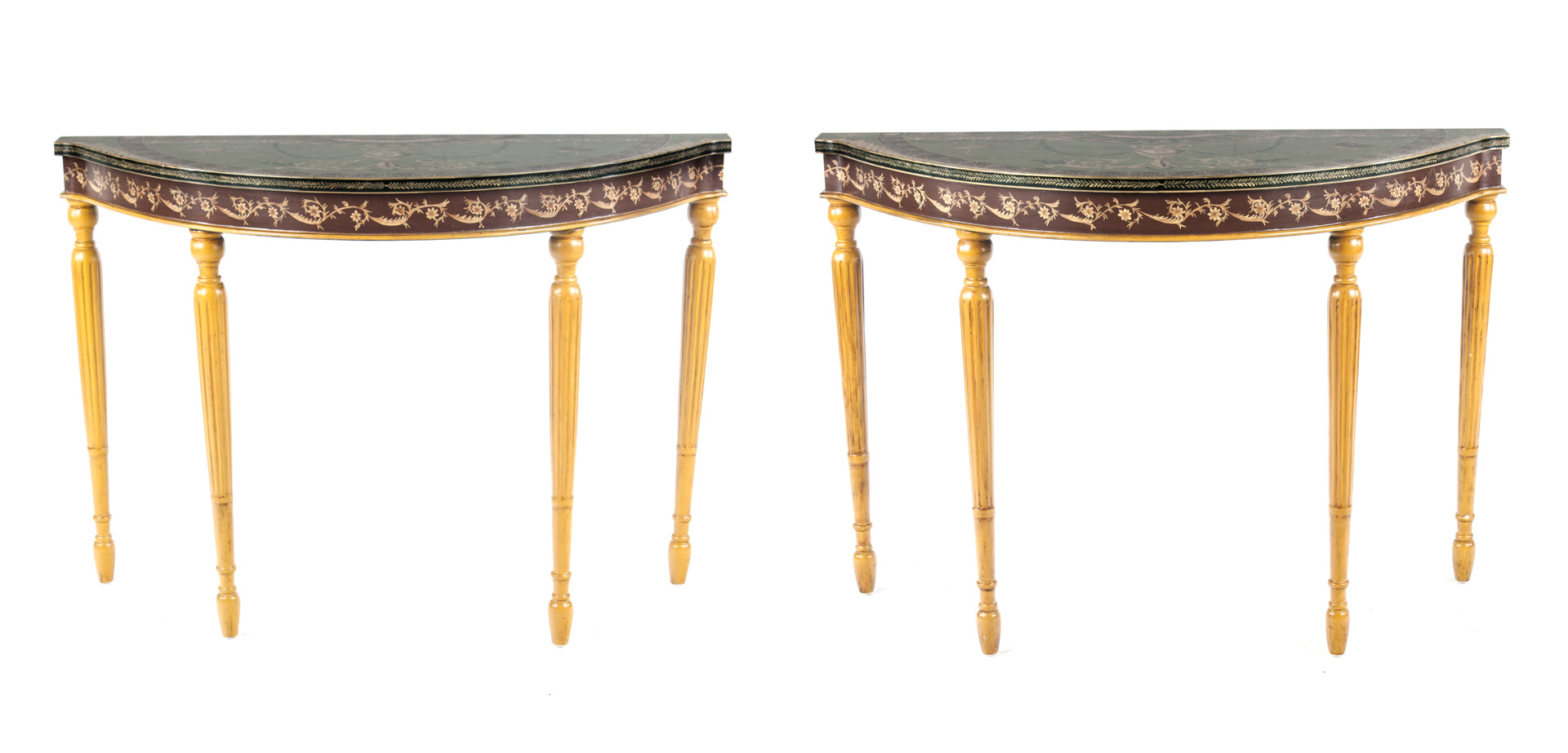 Appraisal: Pair of Adam style demilune tables demilune top and apron