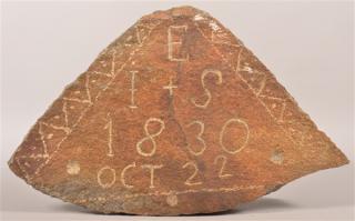 Appraisal: th Century Triangular Carved Date Stone E I S Oct