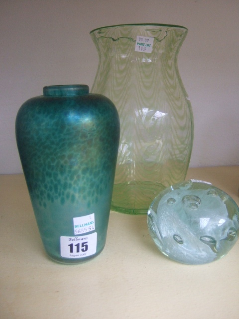 Appraisal: A Loetz style green glass vase with mottled decoration to