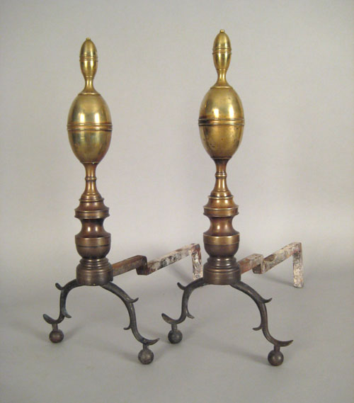 Appraisal: Pair of Federal brass double lemon top andirons ca h