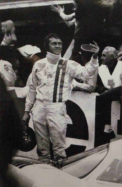 Appraisal: A Steve McQueen - Le Mans 'Salute' photograph monochrome a