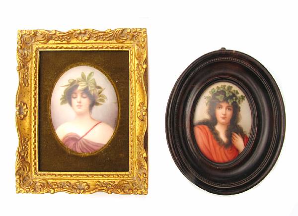 Appraisal: Two Continental oval porcelain plaques each signed Wagner Daphne crowned