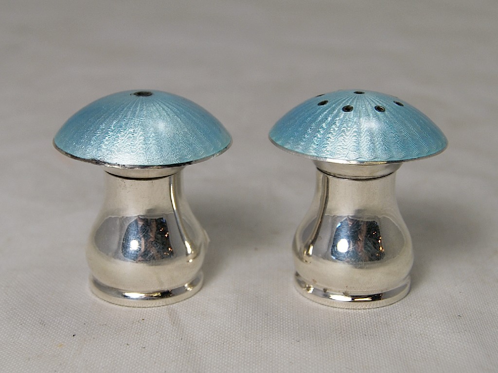 Appraisal: Danish silver salt and pepper shakers in form of mushrooms