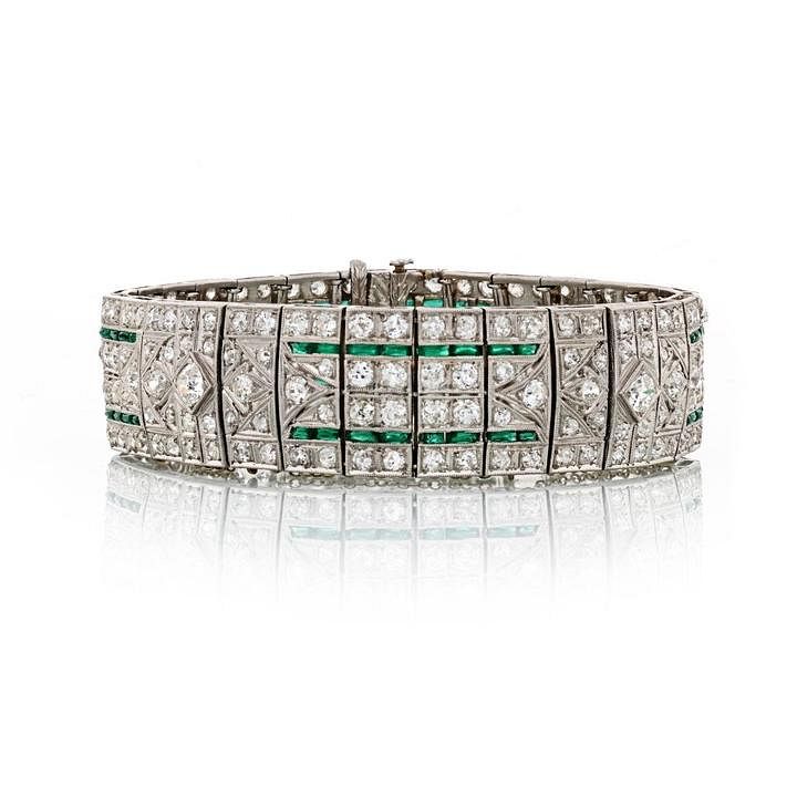 Appraisal: 'S PLATINUM ART DECO EMERALD DIAMOND BRACELET 'S PLATINUM ART